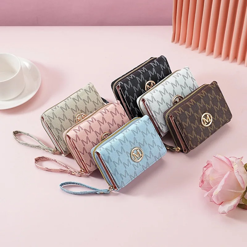 Women'S Bags Everyday - กระเป๋าสตางค์ซิปสามชั้นลายตัวอักษร, ที่ใส่บัตรหลากสีสันทันสมัยพร้อมสายคล้องข้อมือ, กระเป๋าสำหรับผู้หญิงใช้งานได้ทุกวันอย่างมีสไตล์*