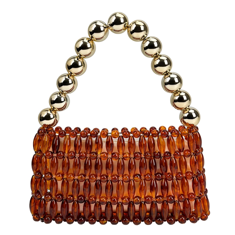 Tortoiseshell Bag Acrylic - กระเป๋าถือหรูหราสีน้ำตาลอำพันประดับคริสตัลและลูกปัด งานฝีมือประณีต ดีไซน์โปร่งลายฉลุ กระเป๋าคลัทช์สไตล์เรโทรลายกระดองเต่า รุ่นปี 2026