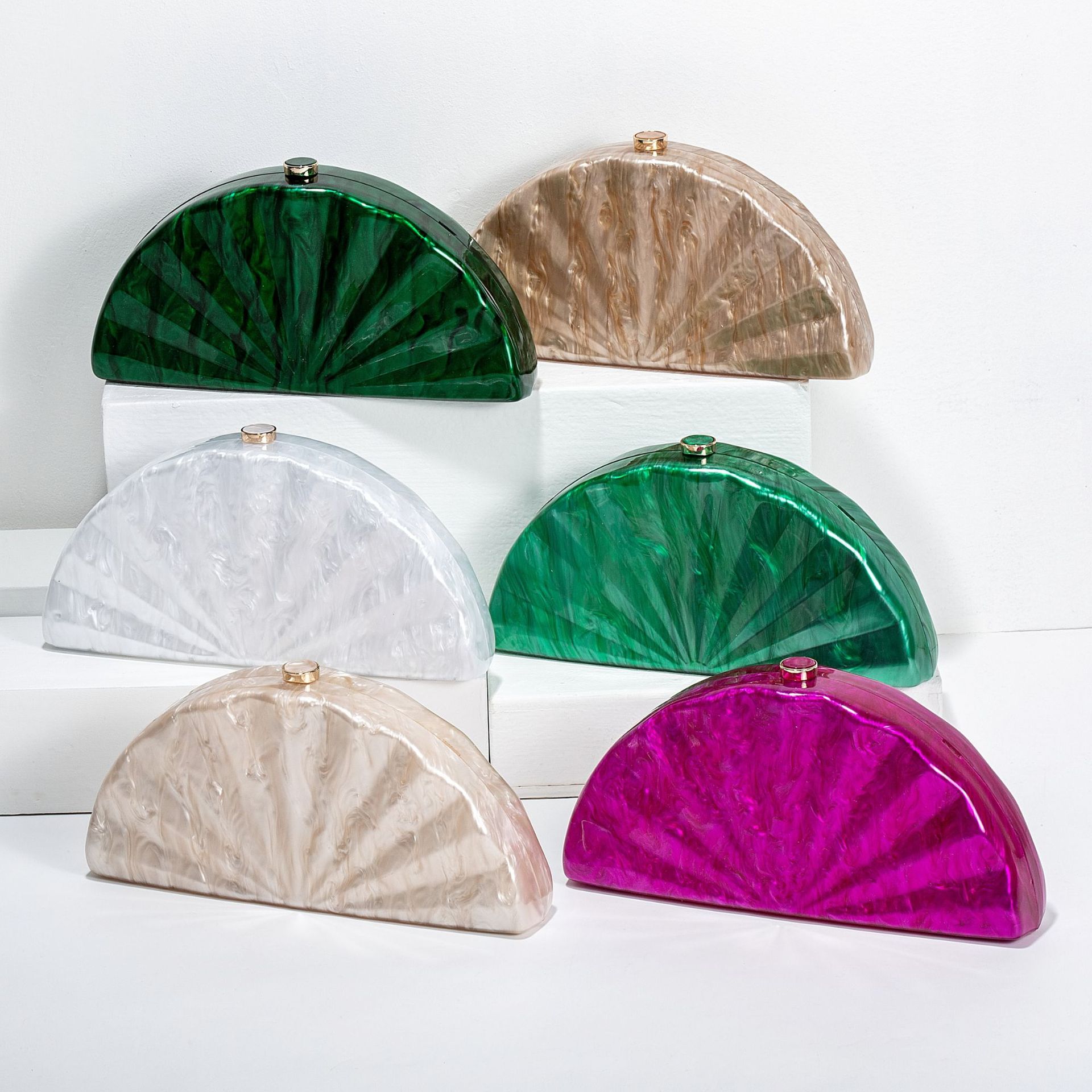 Mini Purse Chain - ผู้หญิง Half Moon วงกลมรูปบาร์เรลอะคริลิคกล่องวันคลัทช์กระเป๋าถือ Marble Mini