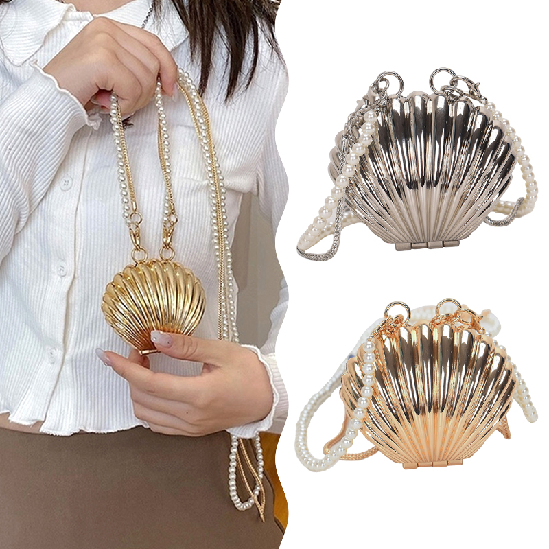 Mini Purse Chain - กระเป๋าลิปสติกจิ๋วกระเป๋าถือทรงแข็งโลหะกระเป๋าสะพายข้างสายโซ่ไข่มุกกระเป๋าถือกระเป๋าสะพายไหล่กระเป๋าคาดเอวกระเป๋าเครื่องสำอางสำหรับผู้หญิง